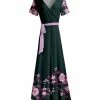 Lily | Pink & Green Floral Tie-Waist Short-Sleeve Maxi Dress - Women