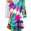 Lily | White & Teal Multicolor Flower V-Neck Tunic - Plus