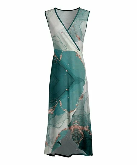 Lily | Teal & White Abstract Hi-Low Maxi Dress - Women 1 Lily | Teal & White Abstract Hi-Low Maxi Dress - Women