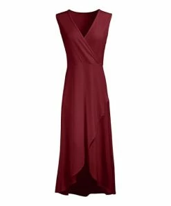 Lily | Maroon Surplice Hi-Low Maxi Dress - Women
