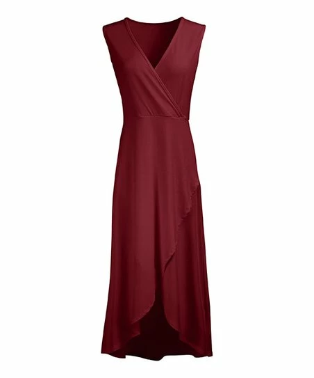 Lily | Maroon Surplice Hi-Low Maxi Dress - Women 1 Lily | Maroon Surplice Hi-Low Maxi Dress - Women