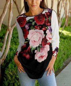 Lily | Black & Red Floral Long-Sleeve Tunic - Women