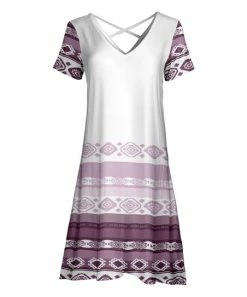 Lily | Purple & White Geometric Crossed-Strap Swing Dress - Plus