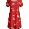 Lily | Red & Cream Floral Short-Sleeve Swing Dress - Plus