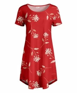 Lily | Red & Cream Floral Short-Sleeve Swing Dress - Plus