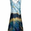 Lily | Blue & White Marbled Cross-Strap Sleeveless Dress - Women