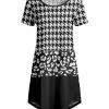 Lily | Black & White Houndstooth Color-Block Short-Sleeve Swing Dress - Plus