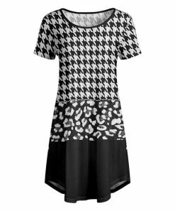 Lily | Black & White Houndstooth Color-Block Short-Sleeve Swing Dress - Plus