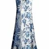 Lily | Blue & White Foliage Sleeveless Swing Dress - Women