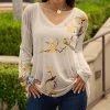 Lily | Beige & Yellow Budded Branches Long-Sleeve V-Neck Tunic - Women