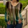 Lily | Brown & Green Watercolor Long-Sleeve V-Neck Tunic - Women