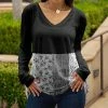 Lily | Black & Gray Floral Patchwork Long-Sleeve V-Neck Tunic - Women