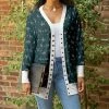 Lily | Teal & White Abstract Pocket Snap-Button Cardigan - Women