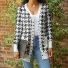 Lily | Black & White Houndstooth Pocket Snap-Button Cardigan - Women & Plus