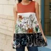 Lily | Black & Rust Color Block Floral Sleeveless Tunic - Plus