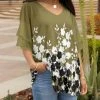 Lily | Olive & White Floral Shadow Layered-Sleeve Tunic - Plus