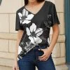 Lily | Black & White Floral Short-Sleeve V-Neck Tunic - Plus