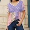 Lily | Purple & White Polka Dot Floral Block Short-Sleeve V-Neck Tunic - Plus