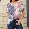 Lily | Rose & Purple Floral Gradient Short-Sleeve V-Neck Tunic - Plus