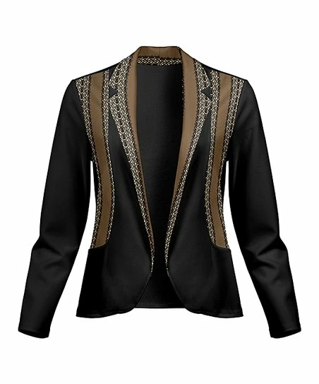 Lily | Brown & Black Geometric Stripe Blazer - Women 1 Lily | Brown & Black Geometric Stripe Blazer - Women