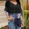 Lily | Black & Navy Paisley Patchwork V-Neck Ruffle Sleeve Tunic - Plus