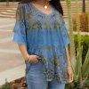 Lily | Blue & Mocha Paisley V-Neck Ruffle Sleeve Tunic - Plus