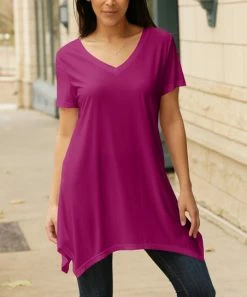 Lily | Fuchsia V-Neck Sidetail Tunic - Women