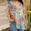 Lily | Aqua & Orange Abstract Floral Layered-Sleeve Tunic - Plus