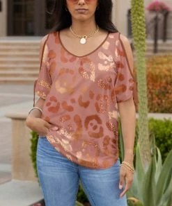 Lily | Taupe Leopard Cutout Tie-Sleeve Tunic - Plus