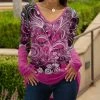 Lily | Pink & Black Abstract Floral Long-Sleeve V-Neck Tunic - Plus
