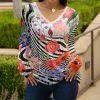 Lily | Black Stripe Floral Multicolor Long-Sleeve V-Neck Tunic - Women