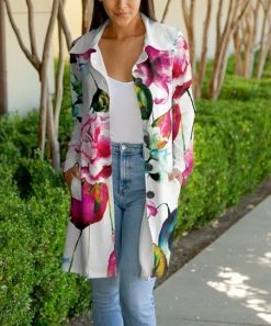 Lily | Pink & White Floral Pocket Button-Up Jacket - Women & Plus
