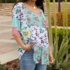 Lily | Mint & White Floral Patchwork Layered-Sleeve V-Neck Tunic - Women