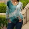 Lily | Teal & Beige Marble V-Neck Tunic - Women