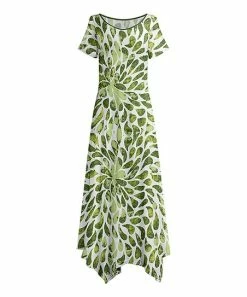 Lily | White & Green Abstract Handkerchief-Hem Maxi Dress - Plus
