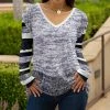 Lily | Navy & White Knit-Print Stripe Long-Sleeve V-Neck Tunic - Women