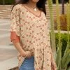 Lily | Rust & Orange Floral Flutter-Sleeve V-Neck Tunic - Women