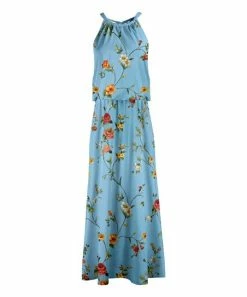 Lily | Aqua & Green Floral Sleeveless Blouson Maxi Dress - Women