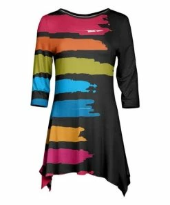 Lily | Black & Jewel-Tone Brushstroke Sidetail Tunic - Women