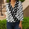 Lily | Black & White Polka Dot Three-Quarter Sleeve Surplice Top - Women