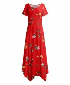 Lily | Red & Green Floral Short-Sleeve Maxi Dress - Plus