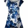 Lily | Blue & White Floral Flutter-Sleeve Tunic - Plus