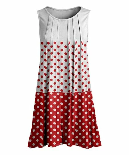Lily | White & Red Polka Dot Contrast Pleated Sleeveless Tunic - Women 1 Lily | White & Red Polka Dot Contrast Pleated Sleeveless Tunic - Women