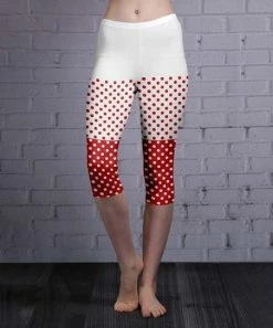Lily | White & Red Polka Dot Contrast Capri Leggings - Women
