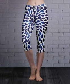 Lily | White & Navy Drops Capri Leggings - Women