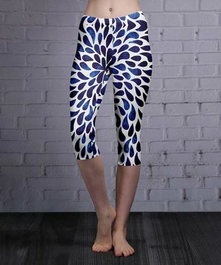 Lily | White & Navy Drops Capri Leggings - Women 1 Lily | White & Navy Drops Capri Leggings - Women