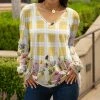 Lily | Yellow & White Floral Long-Sleeve V-Neck Tunic - Plus