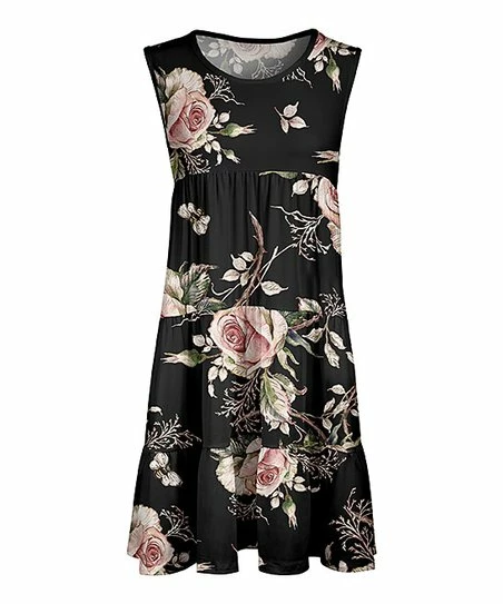 Lily | Black & Pink Floral Sleeveless Empire-Waist Dress - Women 1 Lily | Black & Pink Floral Sleeveless Empire-Waist Dress - Women