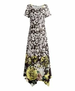 Lily | Yellow & White Floral Short-Sleeve Handkerchief Maxi Dress - Plus