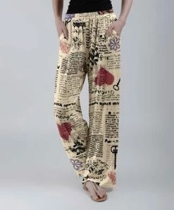 Lily | Beige & Black 'Vintage' Heart Pocket Palazzo Pants - Women